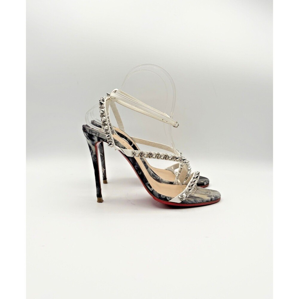 Christian Louboutin Mafaldina Spikes 100 Denim Strap Sandal Heel Size EU 38
